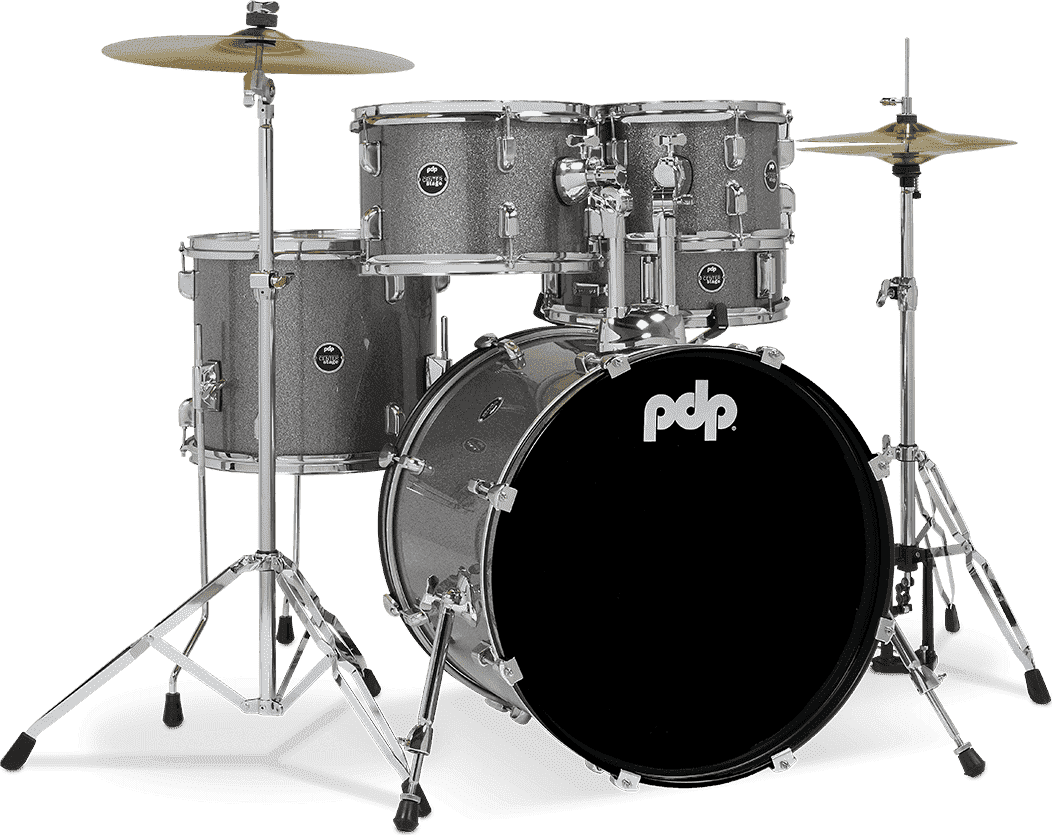 PDP Center Stage 5-piece Complete Drum Set with Cymbals – Silver Sparkle